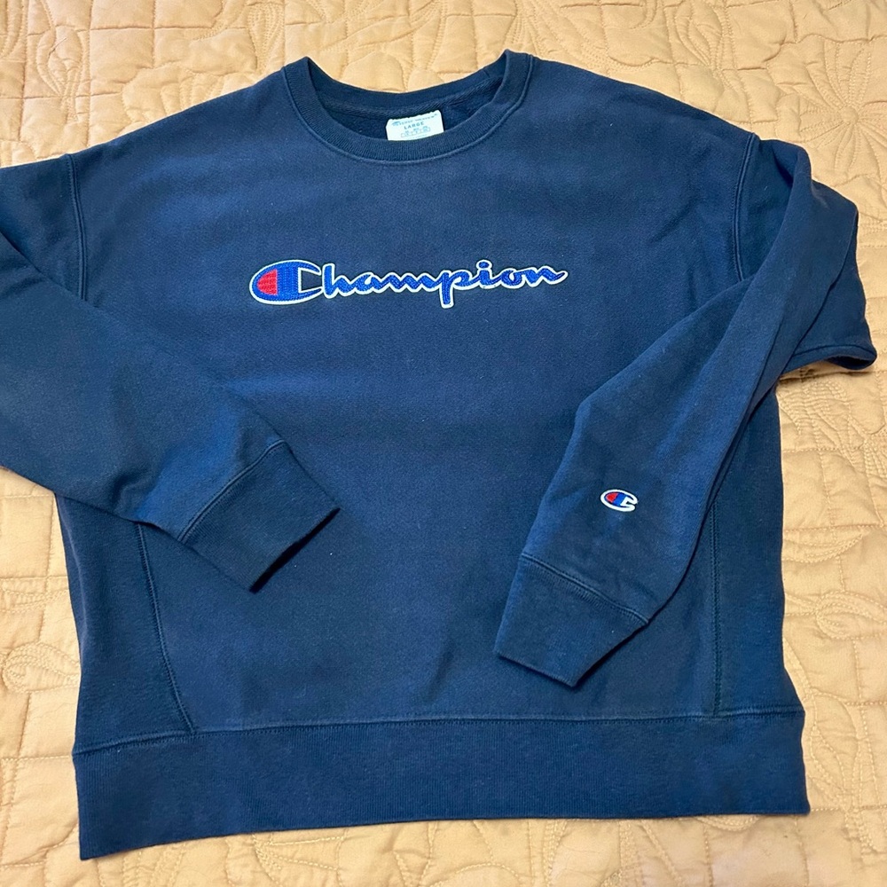 Champion Blue Crewneck Sweater with Classic Logo